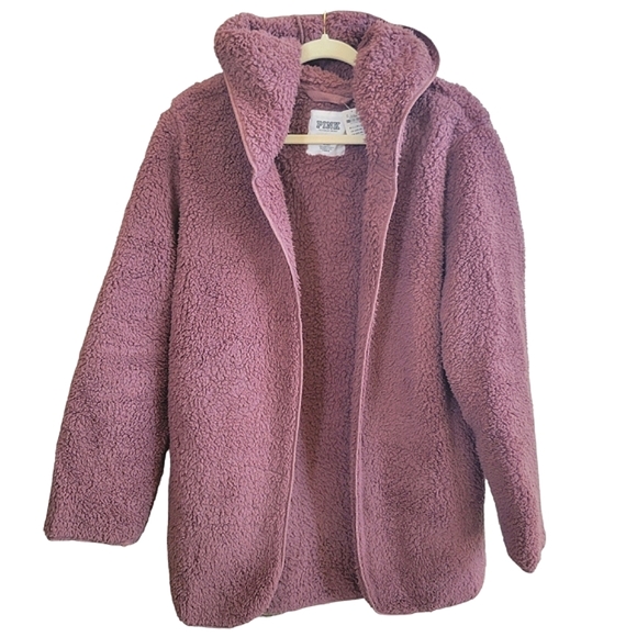 NWT PINK VICTORIA'S SECRET Sherpa Cardi Teddy Bear Jacket Soft Fleece Hoodie NEW - Picture 2 of 13